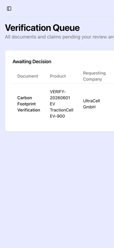 The verification queue on a phone, listing tasks awaiting review with the product and operator for each.